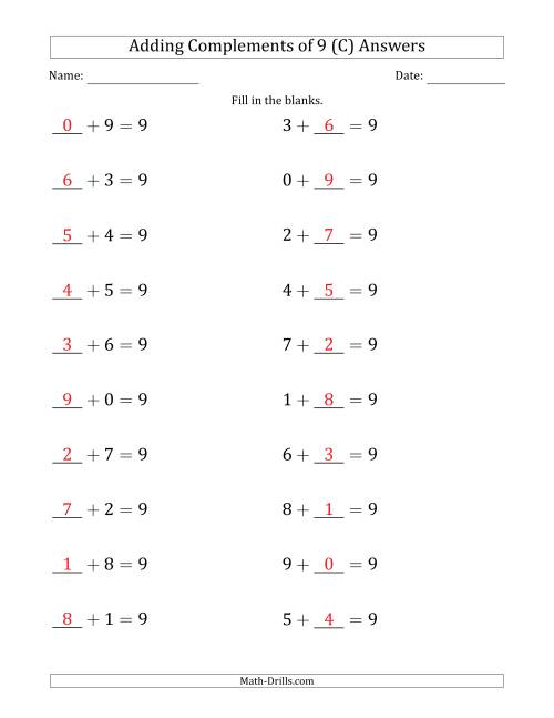 The Adding Complements of 9 (Blanks in First then Second Position) (C) Math Worksheet Page 2