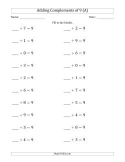 Adding Complements of 9 (Blanks in First Position Only)