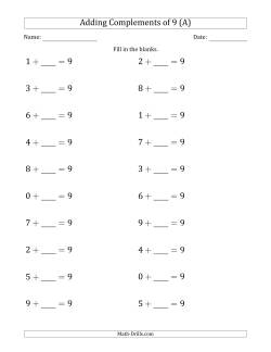 Adding Complements of 9 (Blanks in Second Position Only)