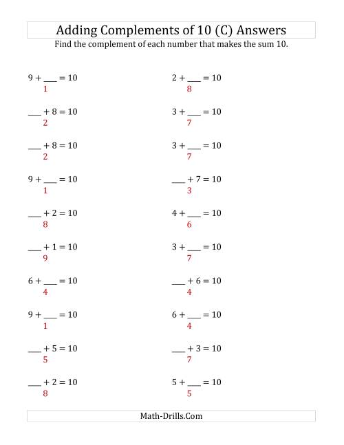 The Adding Complements of 10 (C) Math Worksheet Page 2