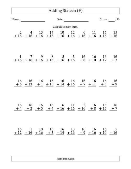 50 Vertical Adding Sixteens Questions (F)