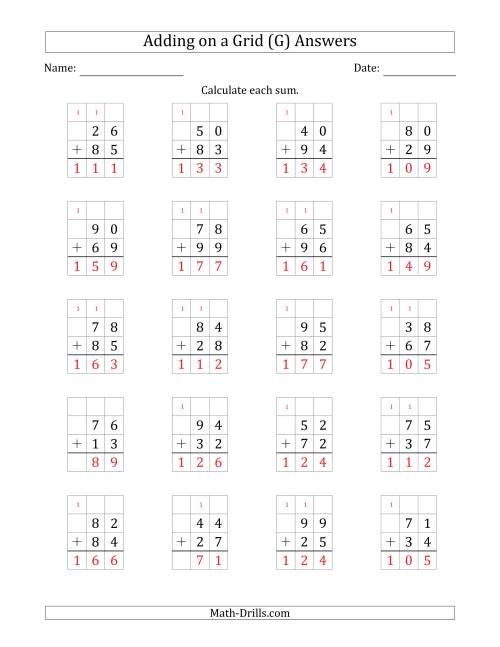 The Adding 2-Digit Plus 2-Digit Numbers on a Grid (G) Math Worksheet Page 2