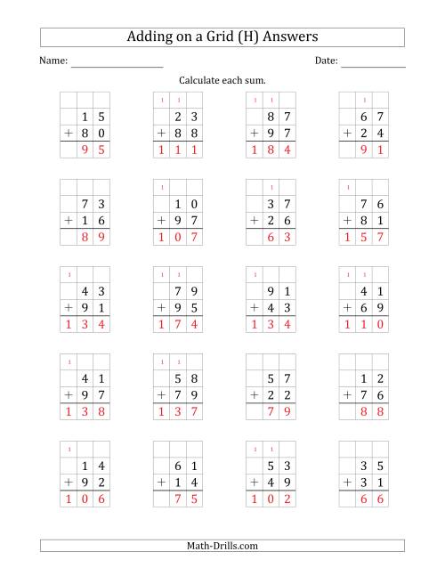 The Adding 2-Digit Plus 2-Digit Numbers on a Grid (H) Math Worksheet Page 2