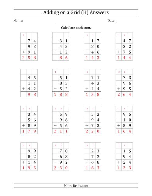 The Adding Three 2-Digit Numbers on a Grid (H) Math Worksheet Page 2