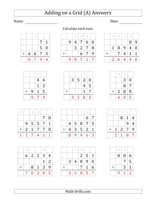 The Adding Three Various-Digit Numbers on a Grid (All) Math Worksheet Page 2