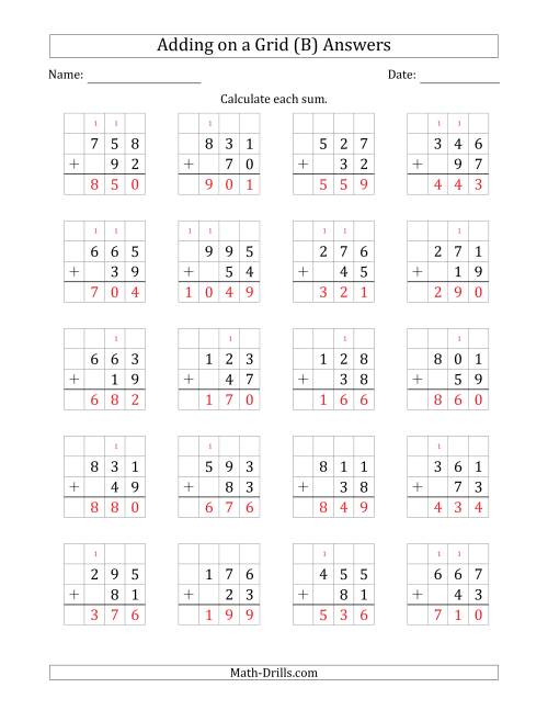 The Adding 3-Digit Plus 2-Digit Numbers on a Grid (B) Math Worksheet Page 2
