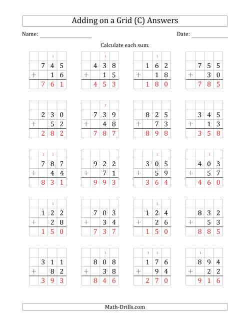 The Adding 3-Digit Plus 2-Digit Numbers on a Grid (C) Math Worksheet Page 2