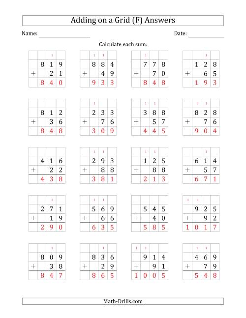 The Adding 3-Digit Plus 2-Digit Numbers on a Grid (F) Math Worksheet Page 2