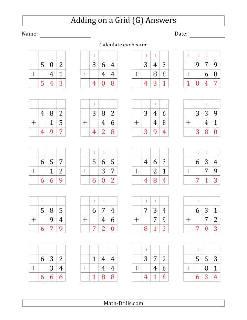 The Adding 3-Digit Plus 2-Digit Numbers on a Grid (G) Math Worksheet Page 2