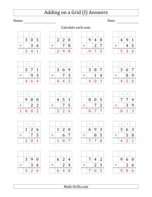 The Adding 3-Digit Plus 2-Digit Numbers on a Grid (I) Math Worksheet Page 2