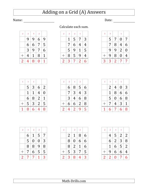 The Adding Four 4-Digit Numbers on a Grid (A) Math Worksheet Page 2