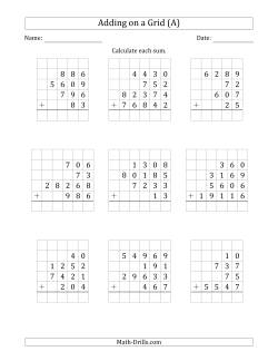 Adding Four Various-Digit Numbers on a Grid