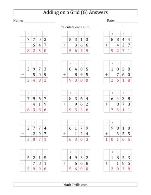 The Adding 4-Digit Plus 3-Digit Numbers on a Grid (G) Math Worksheet Page 2