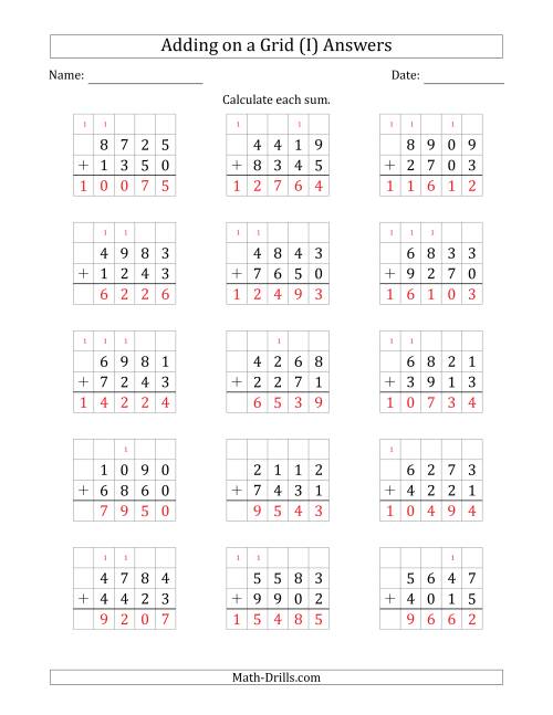 The Adding 4-Digit Plus 4-Digit Numbers on a Grid (I) Math Worksheet Page 2