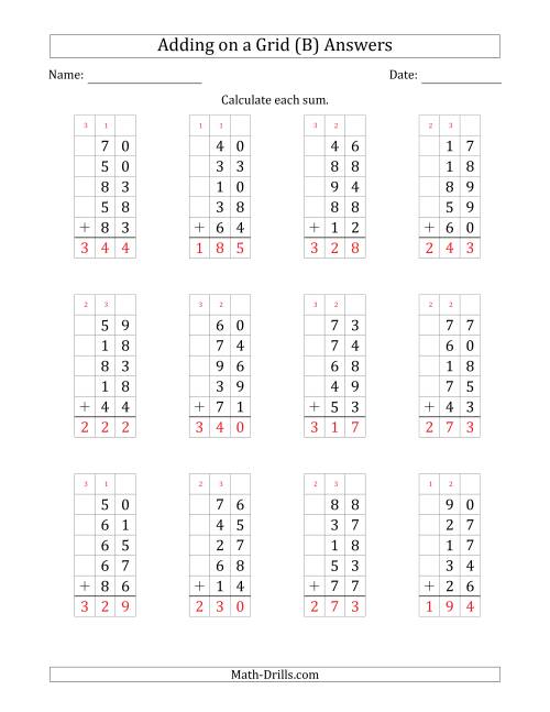 The Adding Five 2-Digit Numbers on a Grid (B) Math Worksheet Page 2