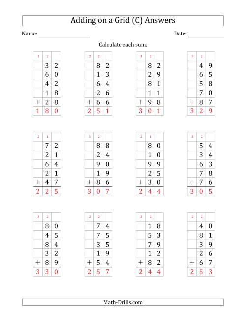The Adding Five 2-Digit Numbers on a Grid (C) Math Worksheet Page 2