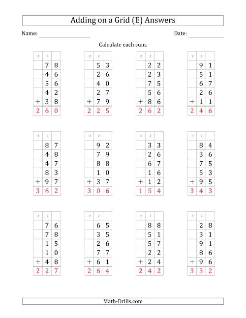 The Adding Five 2-Digit Numbers on a Grid (E) Math Worksheet Page 2