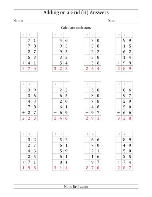 The Adding Five 2-Digit Numbers on a Grid (H) Math Worksheet Page 2