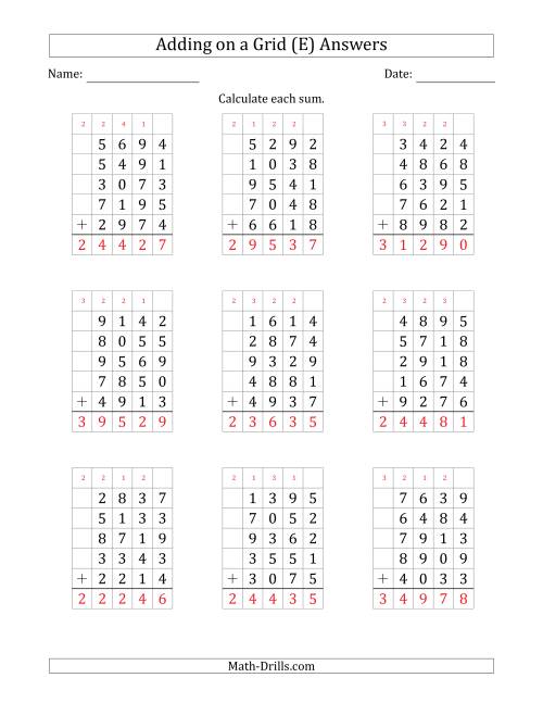 The Adding Five 4-Digit Numbers on a Grid (E) Math Worksheet Page 2