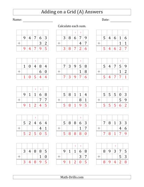 The Adding 5-Digit Plus 2-Digit Numbers on a Grid (All) Math Worksheet Page 2