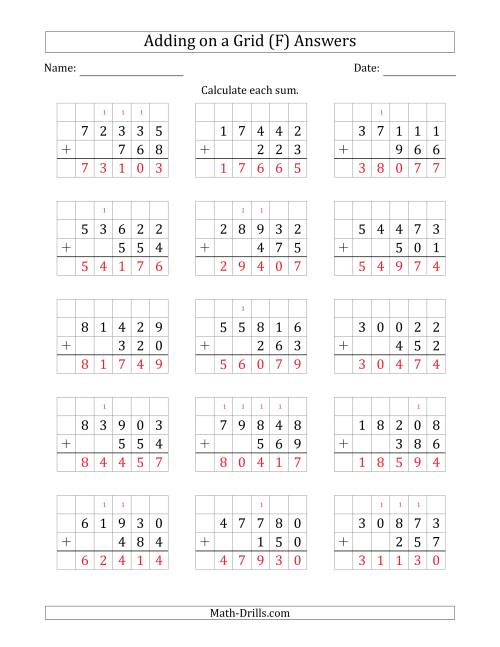 The Adding 5-Digit Plus 3-Digit Numbers on a Grid (F) Math Worksheet Page 2