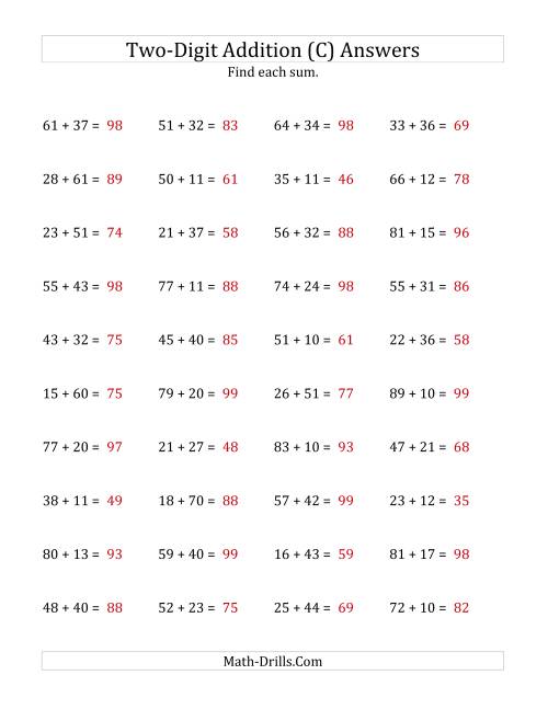 The Horizontal Two-Digit Addition No Regrouping (C) Math Worksheet Page 2