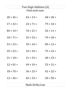 Horizontal Two-Digit Addition No Regrouping (Large Print) Addition ...