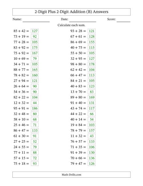 Horizontal Two-Digit Addition Some Regrouping (B)