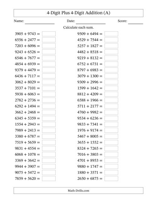 4Digit Plus 4Digit Horizontal Addition (All)