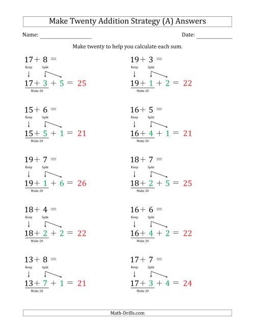 The Make Twenty Addition Strategy (A) Math Worksheet Page 2
