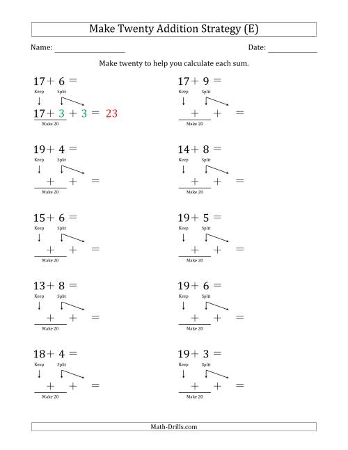The Make Twenty Addition Strategy (E) Math Worksheet