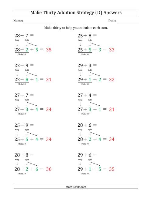 The Make Thirty Addition Strategy (D) Math Worksheet Page 2