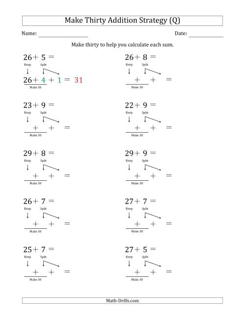 The Make Thirty Addition Strategy (Q) Math Worksheet