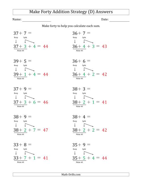 The Make Forty Addition Strategy (D) Math Worksheet Page 2
