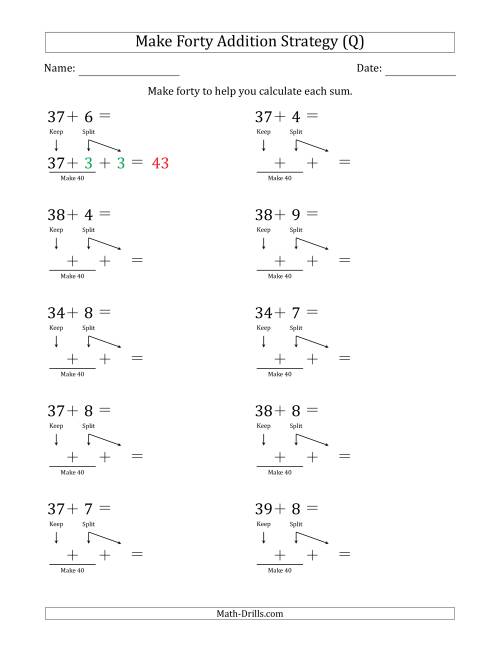 The Make Forty Addition Strategy (Q) Math Worksheet
