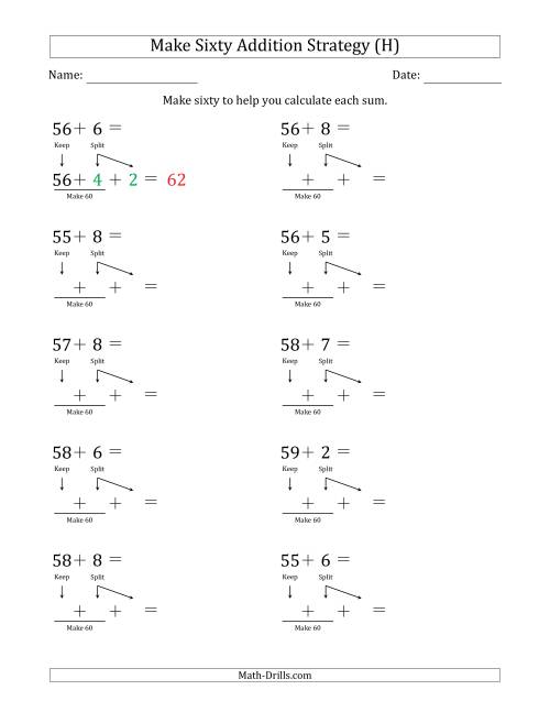 The Make Sixty Addition Strategy (H) Math Worksheet