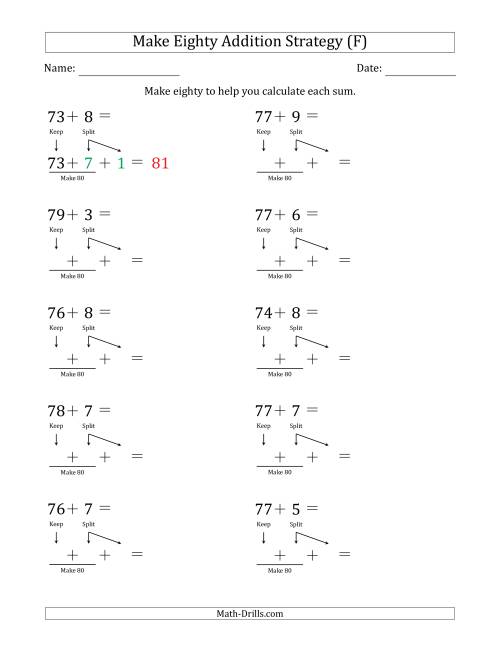 The Make Eighty Addition Strategy (F) Math Worksheet