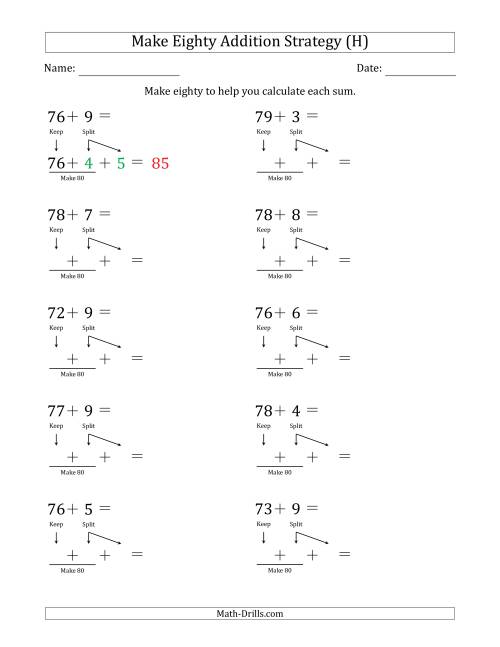 The Make Eighty Addition Strategy (H) Math Worksheet