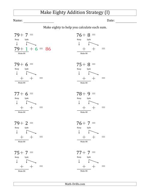 The Make Eighty Addition Strategy (I) Math Worksheet
