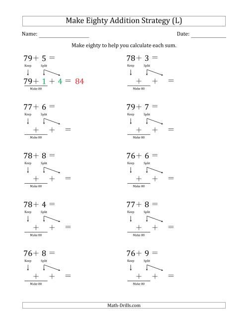 The Make Eighty Addition Strategy (L) Math Worksheet