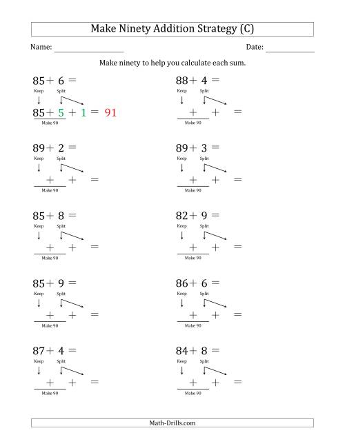 The Make Ninety Addition Strategy (C) Math Worksheet