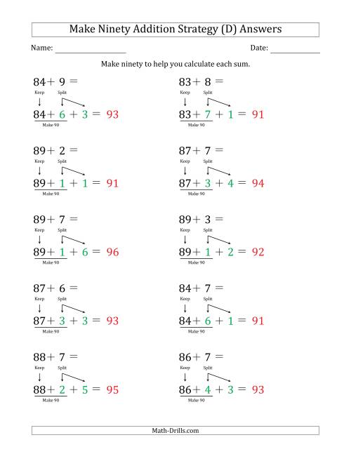 The Make Ninety Addition Strategy (D) Math Worksheet Page 2