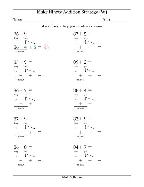 The Make Ninety Addition Strategy (W) Math Worksheet