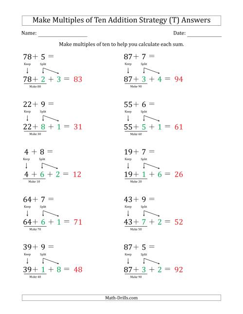 The Make Multiples of Ten Addition Strategy (T) Math Worksheet Page 2