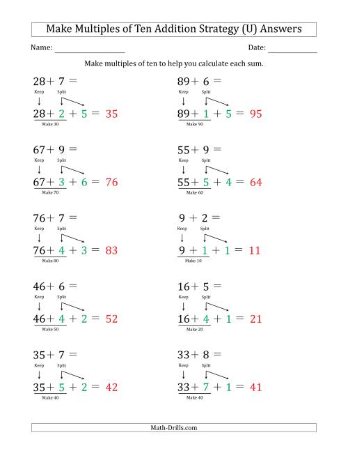 The Make Multiples of Ten Addition Strategy (U) Math Worksheet Page 2