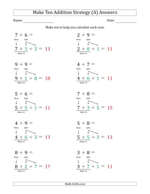 The Make Ten Addition Strategy (A) Math Worksheet Page 2