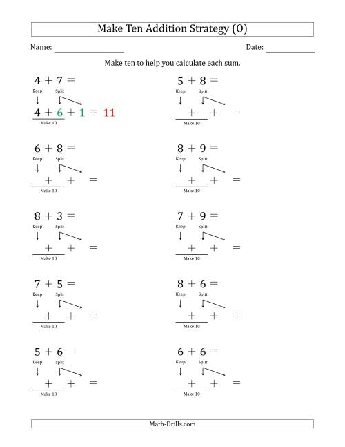 The Make Ten Addition Strategy (O) Math Worksheet