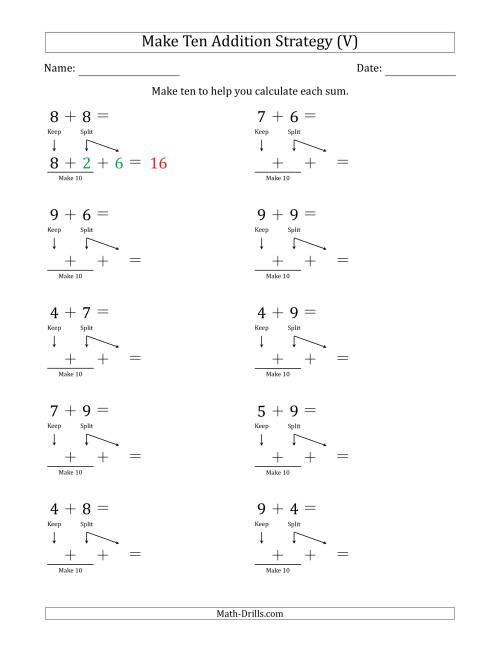 The Make Ten Addition Strategy (V) Math Worksheet