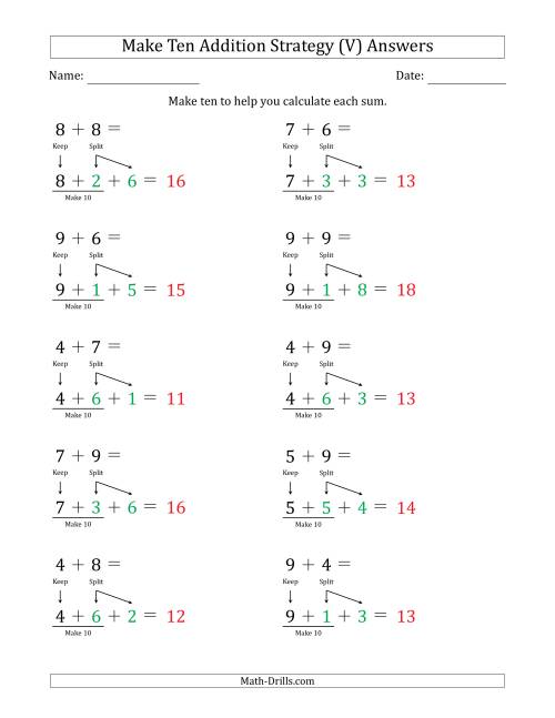 The Make Ten Addition Strategy (V) Math Worksheet Page 2