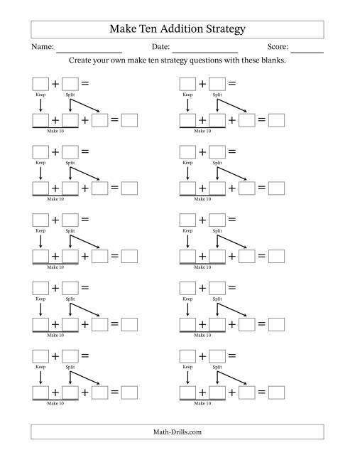 The Make Ten Addition Strategy Blanks Math Worksheet